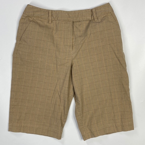 Talbots Plaid Brown Cotton Stretch Bermuda Shorts Size 8 - Picture 1 of 8